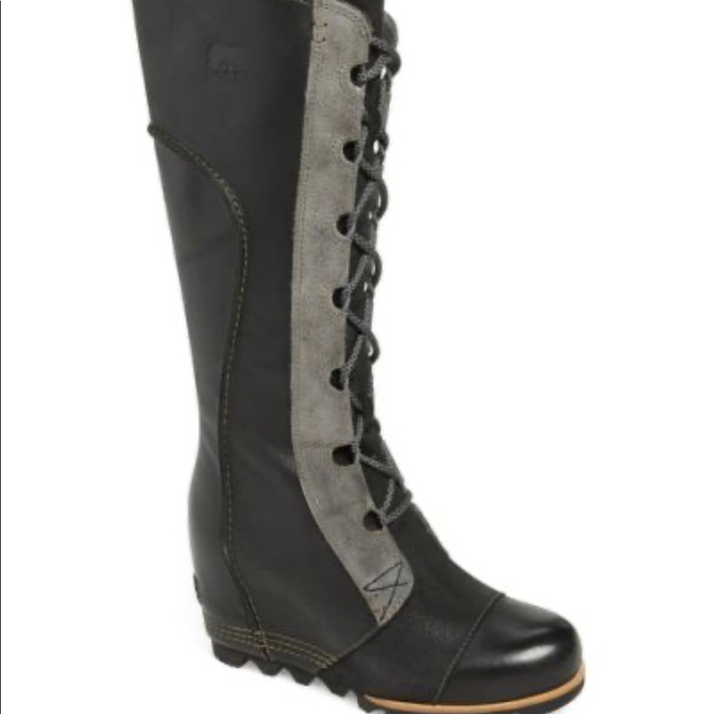 Sorel black and gray Cate the Great wedge boots